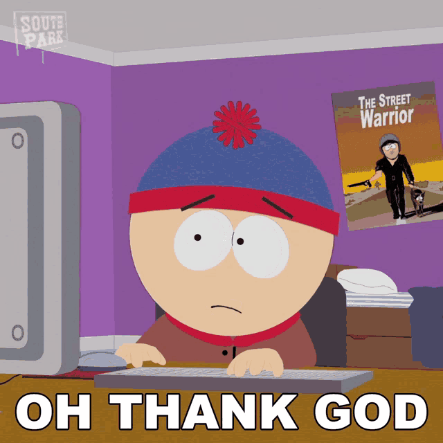 stan marsh from south park is typing on a computer