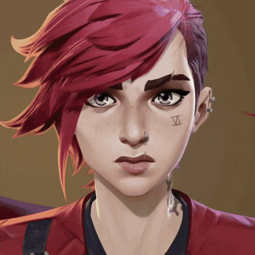 a close up of a woman 's face with the number vi on her forehead