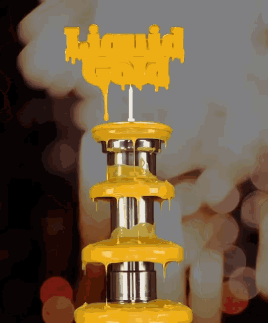 a yellow liquid god candle is melting on top of a tower