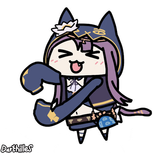a cartoon drawing of a girl with purple hair and a cat 's ears