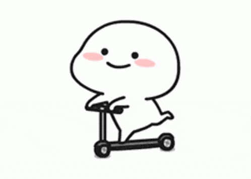 a cute cartoon character is riding a scooter .