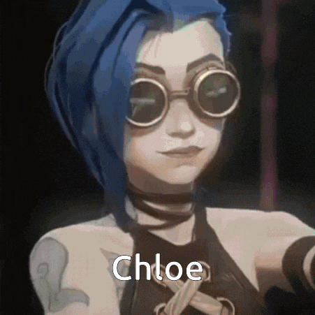a cartoon character with blue hair and goggles is named chloe