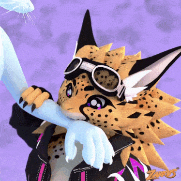 a cartoon leopard wearing goggles and a jacket with a z on the bottom