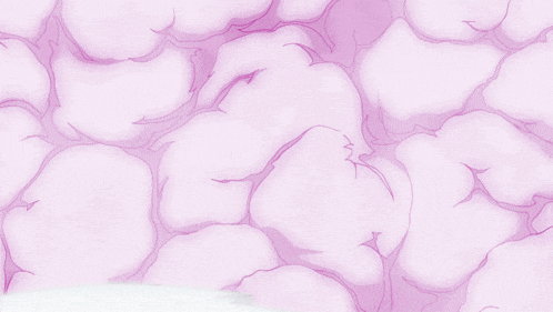 a cartoon character is surrounded by pink smoke coming out of his chest