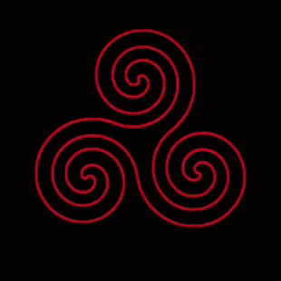 a purple and black celtic symbol with swirls on a black background .