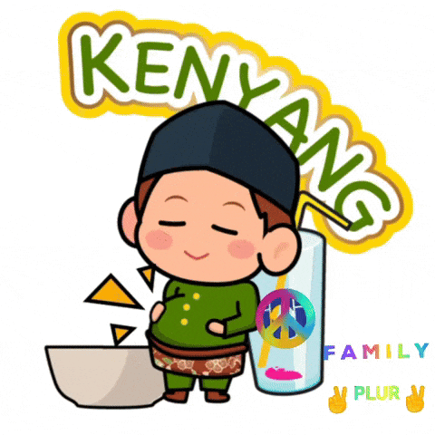 a cartoon of a man with a bowl and a glass that says kenyang family plus