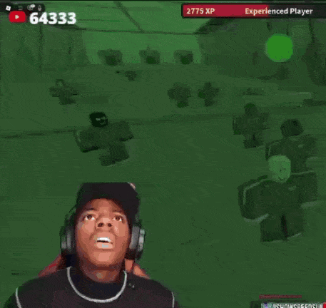 a man wearing headphones and a hat is playing a video game