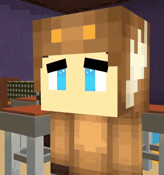 a close up of a minecraft character with a sad look on his face