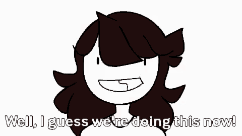 a cartoon of a girl with brown hair and the words well i guess we 're doing this now