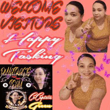 a poster that says ' welcome visitors i happy tasking '