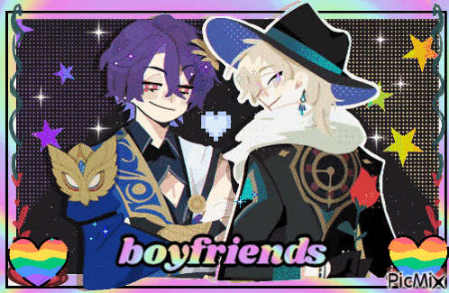 a picture of two anime characters with the words " boyfriends " in the corner