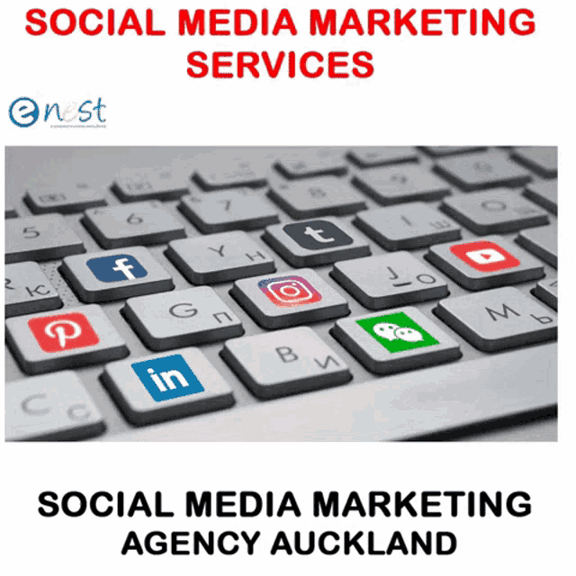 an advertisement for social media marketing agency auckland shows a keyboard