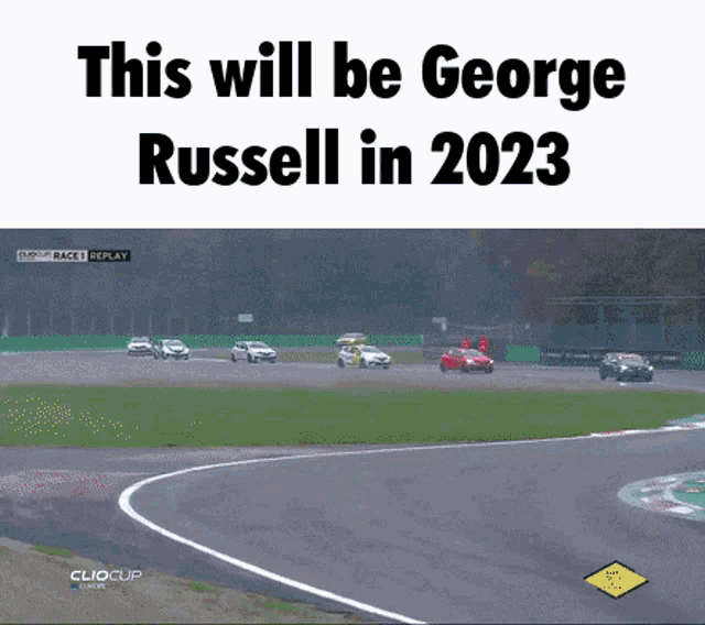 a race track with the words this will be george russel in 2023