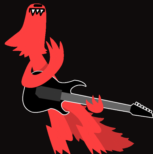 a cartoon of a red monster playing a black guitar