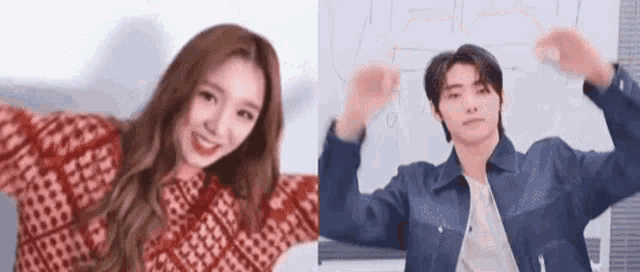 a man and a woman are standing next to each other and dancing together .