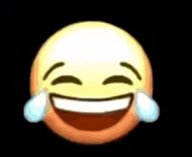 a close up of a laughing emoji with tears coming out of its eyes on a black background .