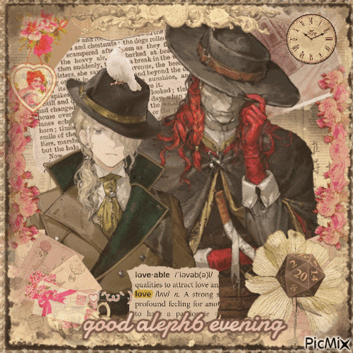 a picture of two men with the words good alephb evening