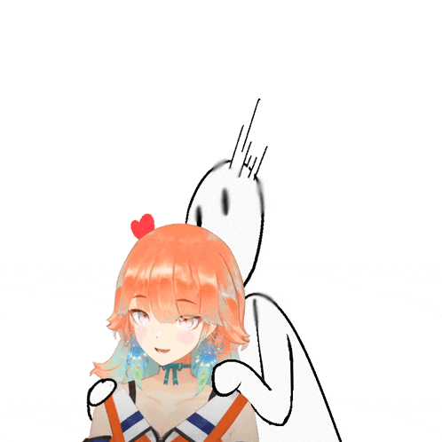 a drawing of a girl with orange hair and a red heart
