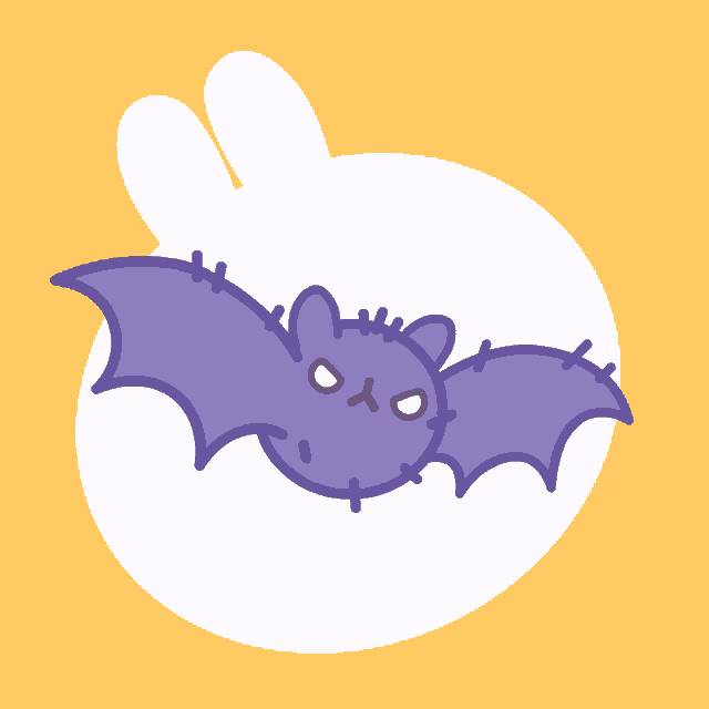 an illustration of a purple bat with a white circle in the background