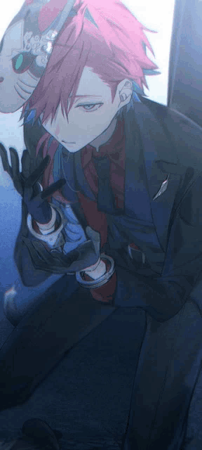 a man with red hair is wearing a mask