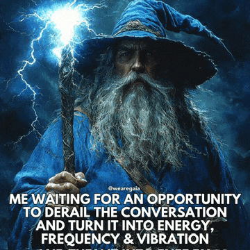 a man with a beard and a blue hat holding a lightning wand