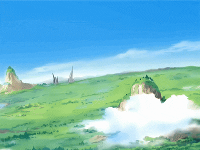 a painting of a small island in the middle of a blue ocean