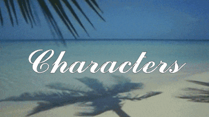 a picture of a beach with the words characters on it
