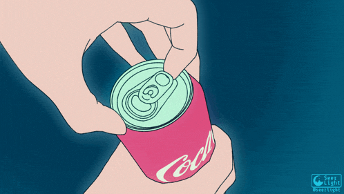 a drawing of a person opening a can of coca cola