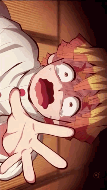 a close up of a person 's face with a hand reaching out