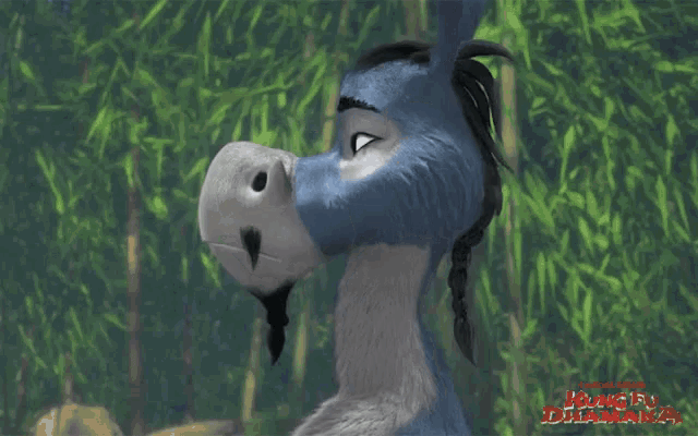 a poster for kung fu dhamaka shows a blue donkey