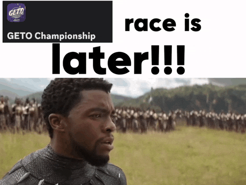 a picture of a man with the words race is later on the bottom