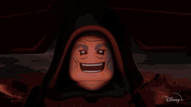 a lego character with a hood and a disney logo in the corner