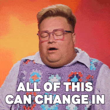 a man with glasses and a purple sweater says all of this can change in