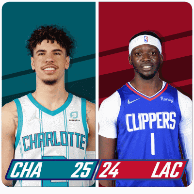 two basketball players with charlotte and clippers jerseys