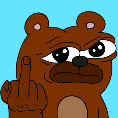 a cartoon bear giving the middle finger