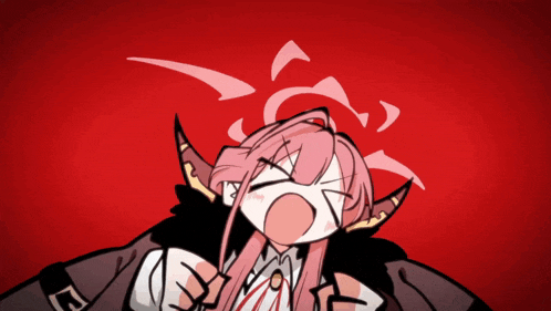 a cartoon of a girl with horns and pink hair screaming