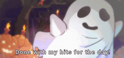 a cartoon ghost with the words done with my hits for the day below it