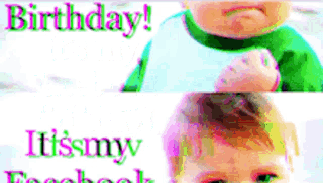 two pictures of a child with the words birthday and it 's my facebook