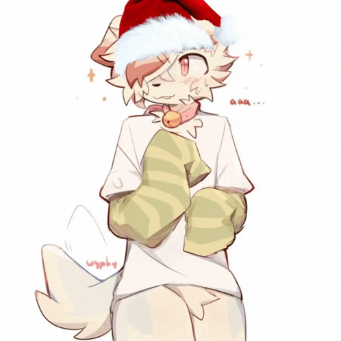 a drawing of a furry character with a santa hat