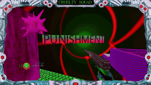 a screenshot of a video game called cruelty squad with the word punishment on it