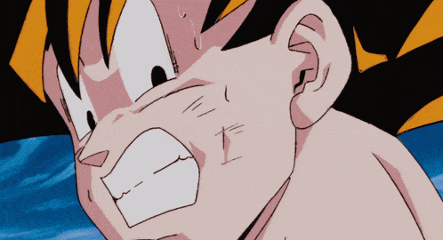a close up of a cartoon character 's face with a tear coming out of his mouth