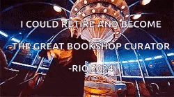 a man is standing in front of a statue that says i could retire and become