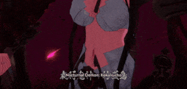 a girl with long black hair and red eyes is holding a pink object in her hands .