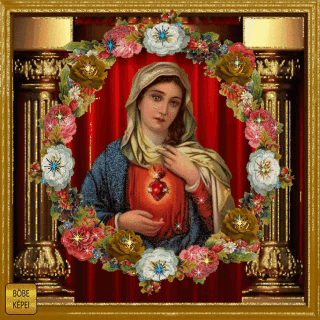 a picture of a woman surrounded by flowers with the words bobe kopel on the bottom right