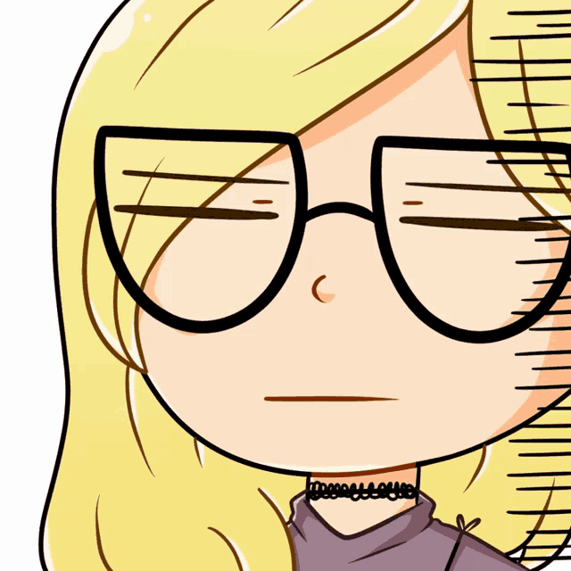 a cartoon drawing of a girl with glasses and the word done behind her