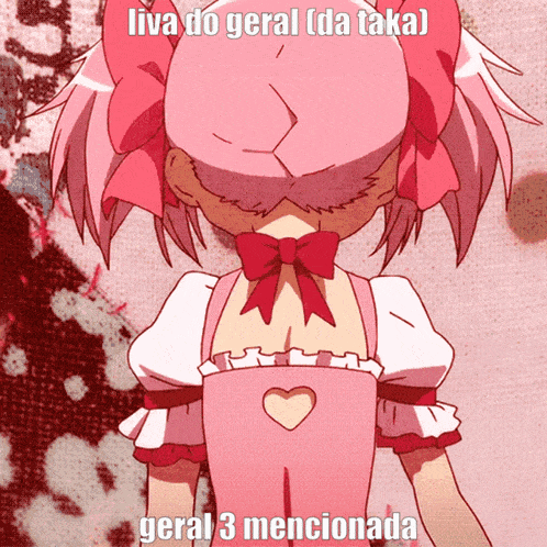 a picture of a girl with pink hair and a heart cut out in her back