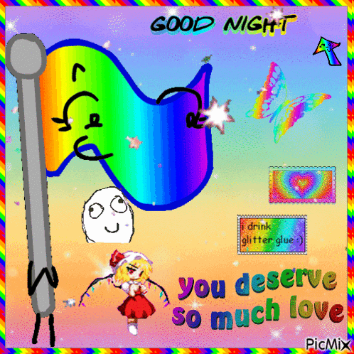 a good night greeting card with a colorful flag
