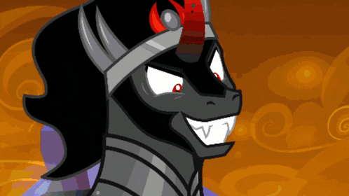 a cartoon drawing of a pony with a red horn