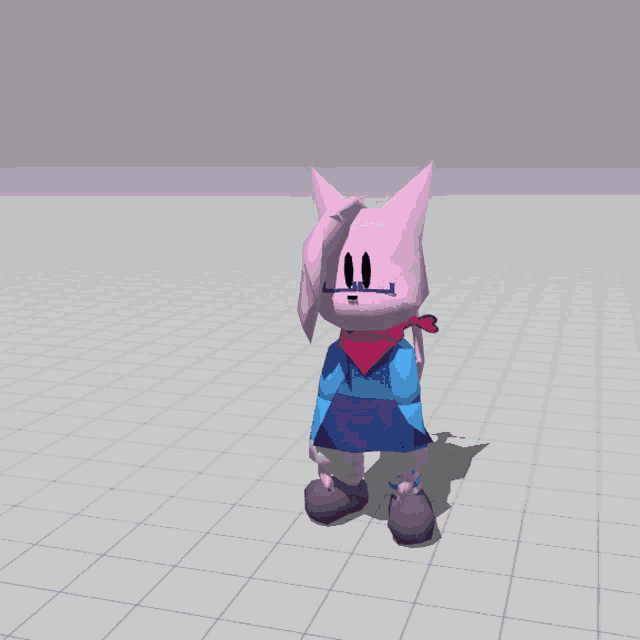 a 3d model of a cartoon character standing on a grid floor