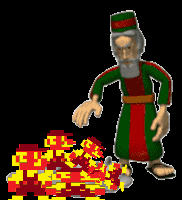 a cartoon of a man with a beard standing next to a pile of flames